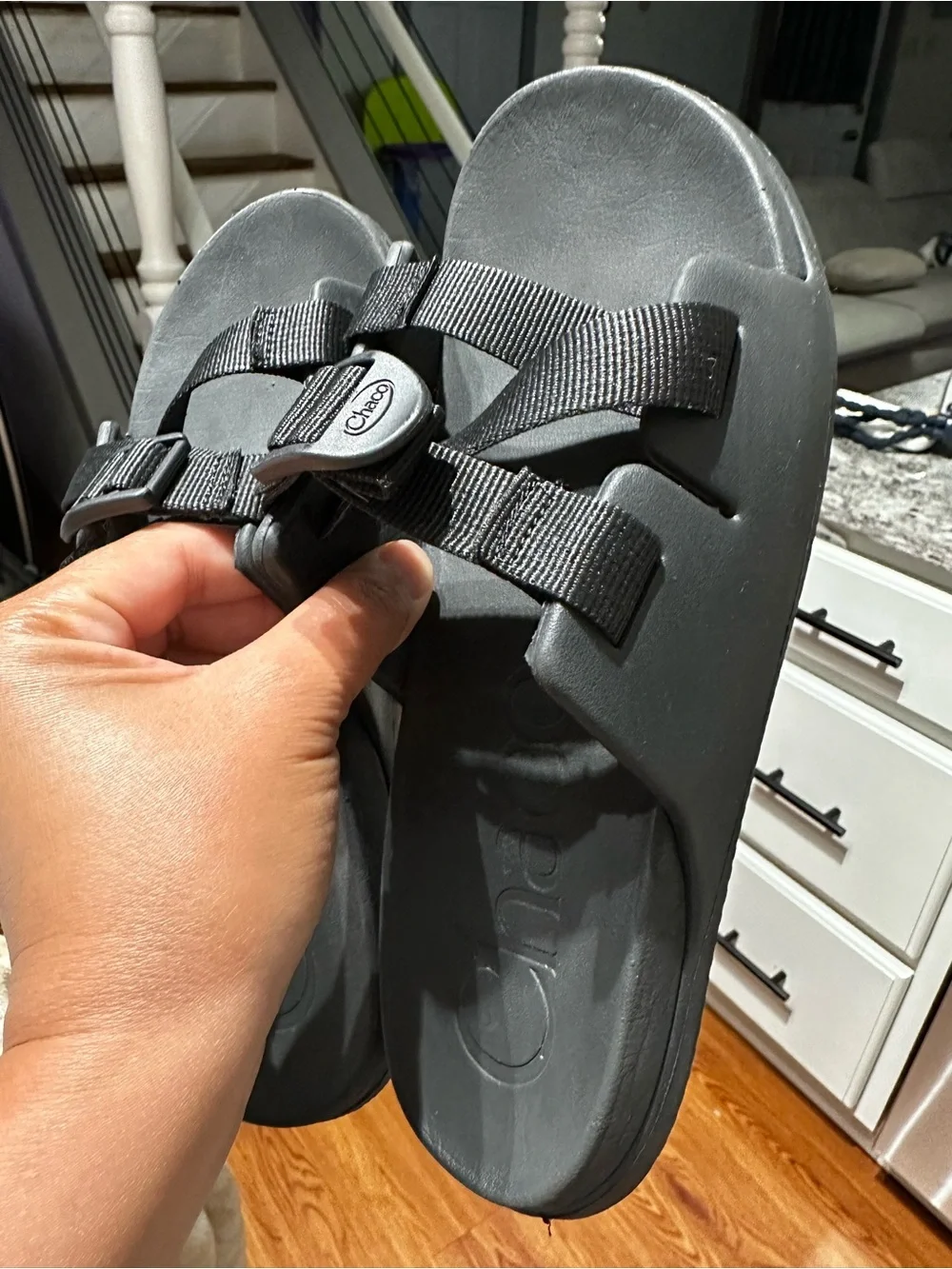 Chaco Black Adjustable-Strap Slide Sandals